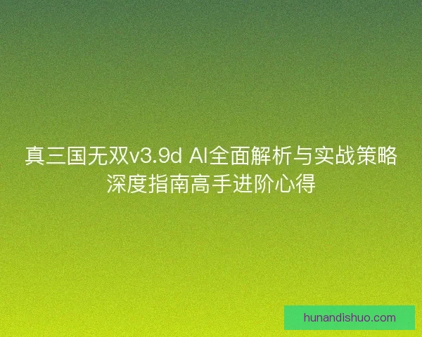 真三国无双v3.9d AI全面解析与实战策略深度指南高手进阶心得